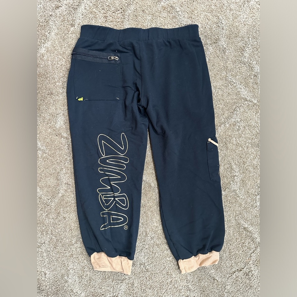 RARE - ZUMBA Fitness Black and metallic Rose Gold Capri Sweat Pants